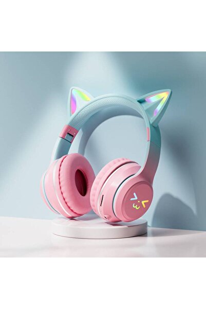 Choice pink Gradient wireless Headphones RGB cute cat ear Bluetooth Earphones...