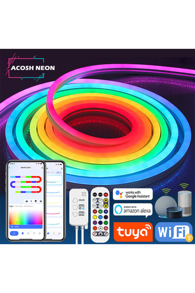 Choice 3m RGB Multicolor TUYA Neon LED Strip Lights 12-24V 84LEDs/M Silicone ...