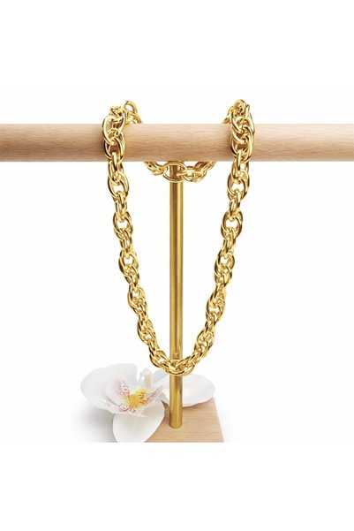 db DİLEK BAŞ TASARIM Gold Steel Thick Chain Necklace – Modern Design