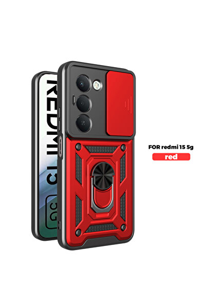 Choice51 غطاء حماية مدرع مزود بحلقة مغناطيسية لهاتف Redmi 15 5G باللون الأحمر...