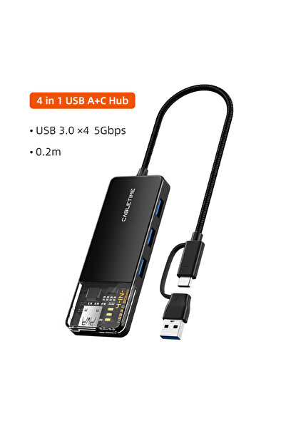 Choice موزع USB-C من كابل تايم 4 في 1، بقدرة 100 واط، يدعم الشحن السريع، ويدع...
