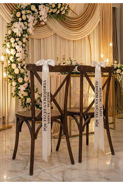 Everly Sign Kişiselleştirilebilir Söz Nişan Dekoru Sandalye Kurdelesi (2 Adet...