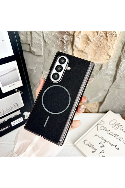 Choice10 غلاف هاتف فاخر من جلد المغناطيسي باللون الأسود لهاتف Galaxy Z Fold6،...