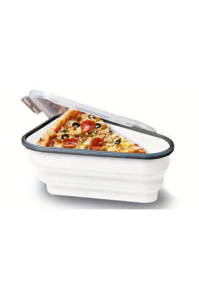 Choice WHITE 1pc Space-Saving Silicone Pizza Storage Container with 5 Microwa...