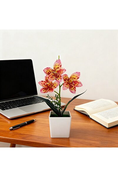 Choice1 ثلاث نباتات سيمبيديوم صناعية مزروعة في أصيص مربع، مناسبة لغرفة المعيش...