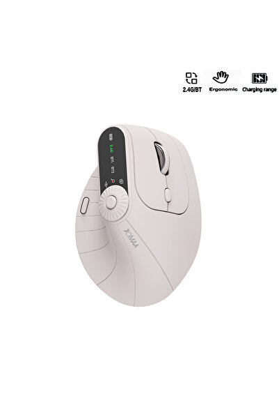 Choice ماوس لاسلكي عمودي بيج اللون، قابل لإعادة الشحن، مزود بمقبض لضبط الوظائ...