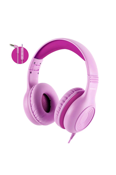 Choice سماعات رأس بأسلاك وردية اللون مزودة بميكروفون، قابلة للطي والتعديل، تغ...