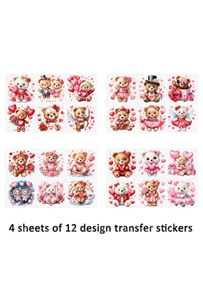 Choice Multi-Colored 4pcs Valentines Day Teddy Bear Hearts Love DIY UV DTF Ru...