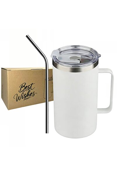 Choice1 600ml White Insulated Coffee Mug with Lids 600ml Stainless Steel Tumb...