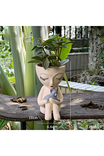 Choice Tj008-23 وضعية جلوس بسيطة لفتاة تحمل قطة وصينية زهور، وعاء زهور إبداعي...