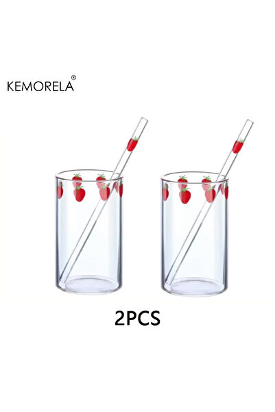 Choice4 301-400ml 2PCS 300ml Strawberry Orange Cute Glass Cup Transparent Cof...