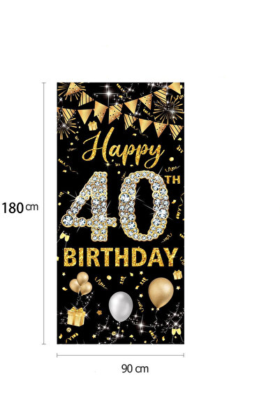 choice2 180x90cm 40th Black Gold Happy Birthday Decorati Door Hanging Banner ...