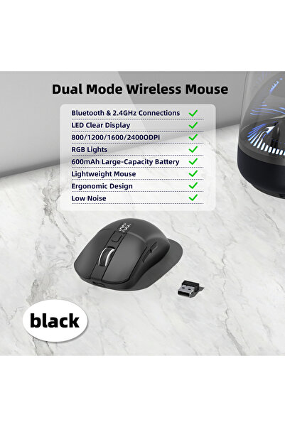 Choice1 ماوس ألعاب لاسلكي أسود من GOOJODOQ بتردد 2.4 جيجا هرتز، مزود بشاشة ذك...