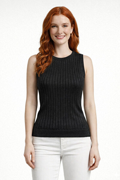 Neden Tekstil Crew Neck Sleeveless Ribbed Glitter Knitwear Blouse
