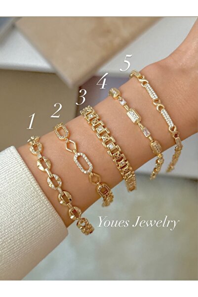 YOUES JEWELRY CM Lüx 14K Altın Renk Premium Kuyumcu Model Bileklik Altın Kapl...
