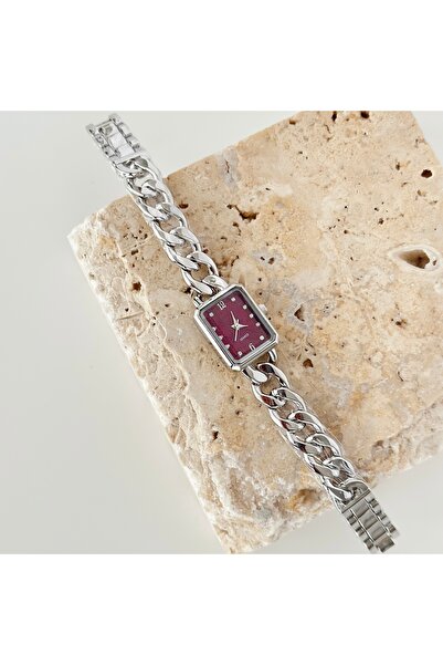 Vesce Atelier Chain Cord Silver Watch Claret Red
