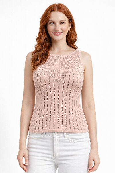 Neden Tekstil Crew Neck Openwork Detailed Ribbed Knit Blouse