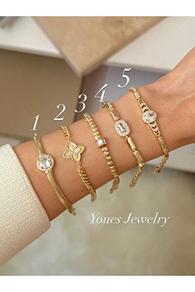 YOUES JEWELRY CM Lüx 14K Altın Renk Premium Kuyumcu Model Bileklik Altın Kapl...