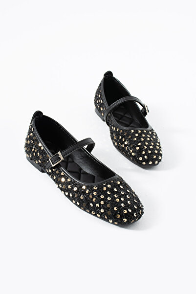 MUFUMA حذاء باليه ذهبي اللون بتفاصيل لامعة ومقدمة مدببة