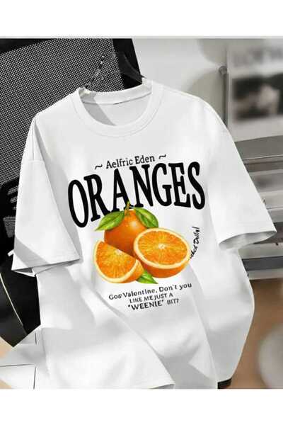 COHERENT تي شيرت قطني كبير الحجم مطبوع عليه ORANGES للجنسين للرجال/النساء