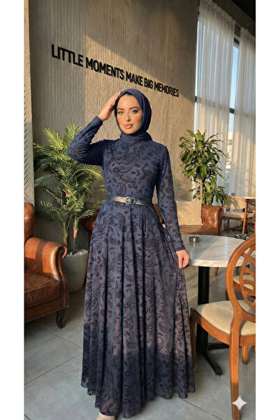 Modarana Bethi Desenli Kemerli Abiye