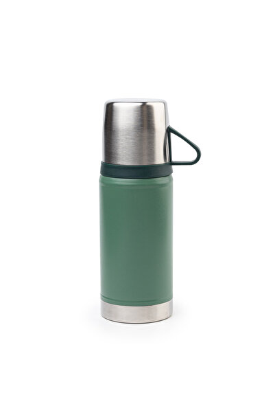 mercanpromosyon Green Steel Thermos with Cup and Handle - Classic Vacuum Insu...