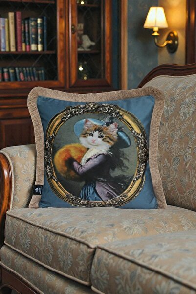 LUX VIE Kırlent Kılıfı 45x45 cm Babyface Kumaş Çift Taraflı Püsküllü Dijital ...