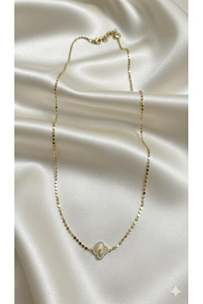 BuradaBuldun Clover Figured Gold Color Crushed Chain Necklace - Women's Elega...