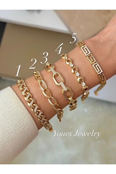 YOUES JEWELRY CM Lüx 14K Altın Renk Premium Kuyumcu Model Bileklik Altın Kapl...