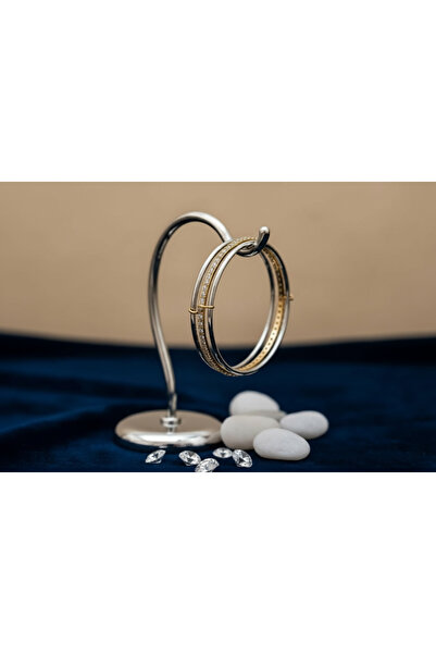 Modern Çelik 3'lü Işıltılı Taşlı Ajda Bilezik 6.2cm