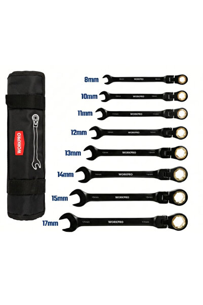 Workpro Wp202603 8-17mm 8 Piece Cr-V Professional Articulated Ratchet Combina...