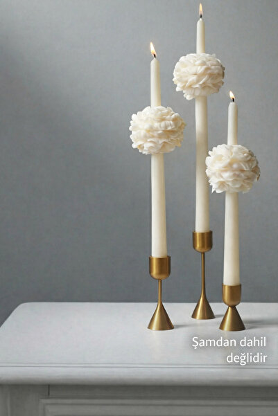 Empressco Şamdan Mum Seti, 3’lü, Şakayıklı, Şık ve Zarif Dekoratif Aksesuar