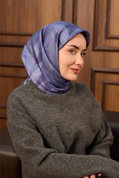 Silk Home Lilac Blue Leaf Pattern Tivil Woven Pure Silk Scarf-11488-11-Kvs0869