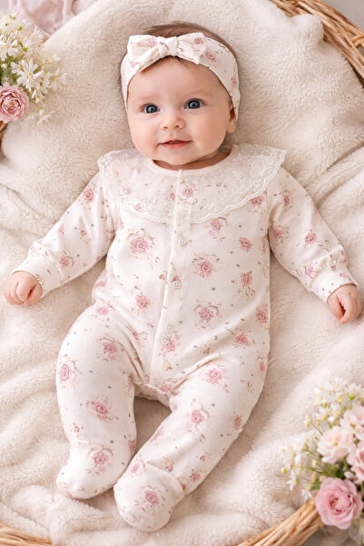 My Babies Label بدلة باندانا للفتيات الصغيرات مزينة بالزهور وتفاصيل من الدانت...
