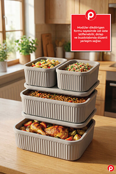 Pazarika Set of 4 Wick Stripe Storage Containers - 3 Different Sizes Modular ...