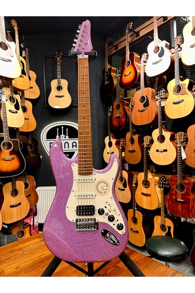 guson İkonik Pembe Custom Model Elektro Gitar Kendinden Amfili
