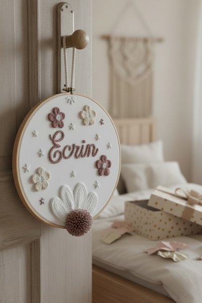 afralya home Bebek kapı süsü, hastane kapı süsü, 25 cm, punch nakışlı, isimli...