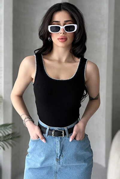 WEARTEX Nakış Detaylı Kalın Askılı Bluz Atlet %100 Pamuklu