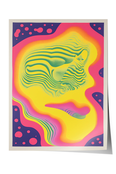 Zestia Poster premium în culori neon, formă de față abstractă, decor psihedel...