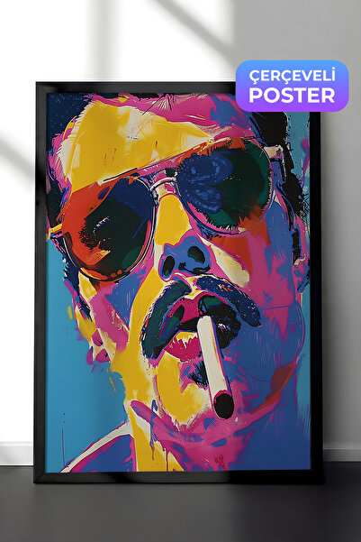 Zestia Crna uokvirena zidna slika muškog portreta u šarenim tonovima, pop art...