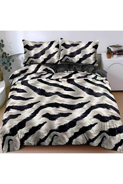 CumparaMisim Double bed linen with Stretchy, satin Cotton , Grey, Black, Anim...
