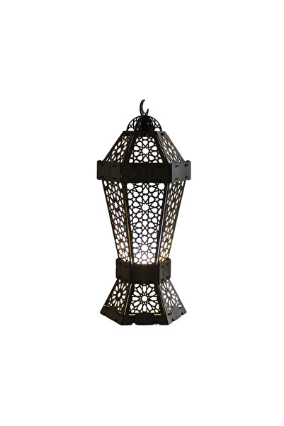 NAWADER فانوس رمضان الخشبي الكهربائي – تصميم تراثي فاخر NS006, GRAY