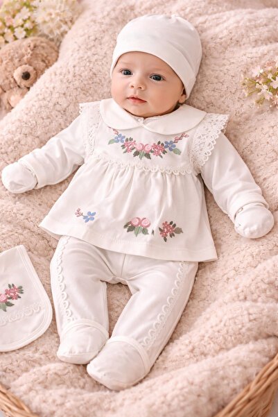 My Babies Label طقم ملابس للفتيات حديثي الولادة بتفاصيل مطرزة، 5 قطع، معبأة ف...