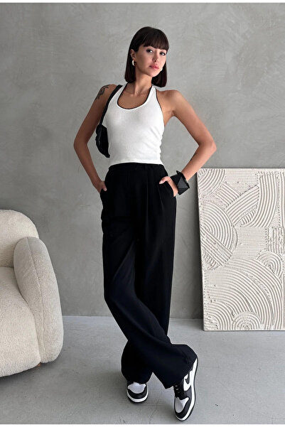 WEARTEX Halter Yaka Boyundan Geçmeli %100 Pamuk Nakış Dikim Detaylı Crop