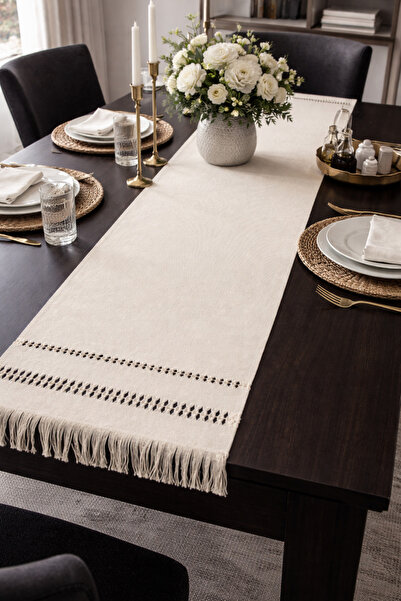 bysezerozer Keten Runner Handmade Craftsmanship Tablecloth Ecru