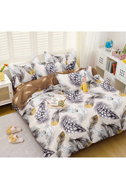 CumparaMisim Double bed linen with Stretchy, satin Cotton , Cream, feathers