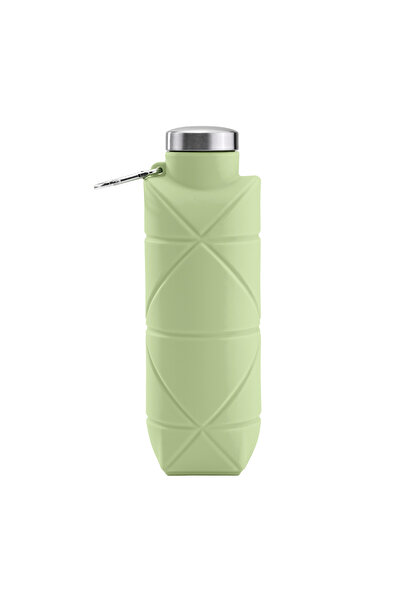 mercanpromosyon قارورة مياه خضراء قابلة للطي من السيليكون مع غطاء فولاذي - لا...