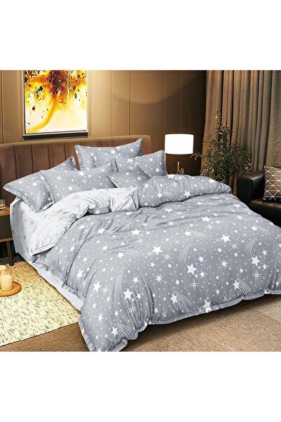 CumparaMisim Double bed linen with Stretchy, satin Cotton , Gray, stars