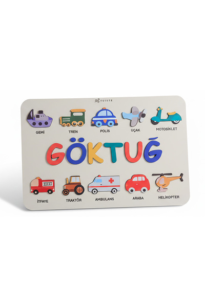 Tuiste İsimli Bebek Hediyesi Ahşap Montessori Oyuncak Puzzle, Çocuk Odası Dek...