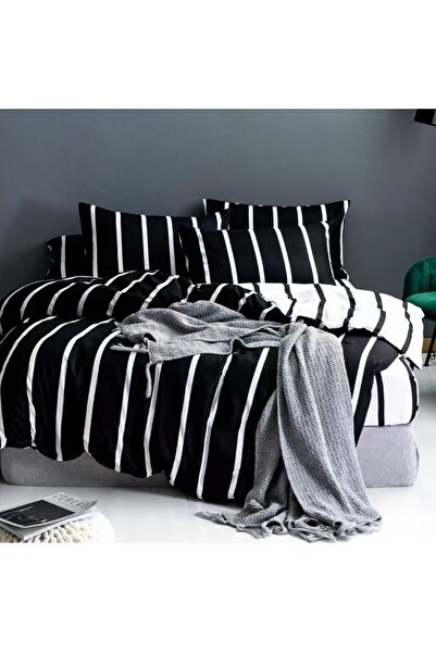 CumparaMisim Double bed linen with Stretchy, satin Cotton , White, Black, str...